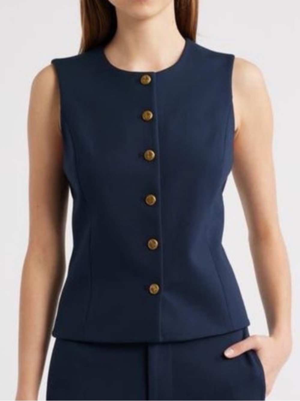 Rag & Bone
Women Blue Irina Button-Up Vest Navy Sleeveless Gold Button Front M